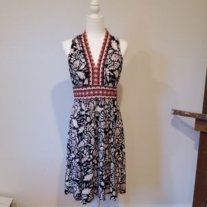 Wisp dress black floral with pink geo trim